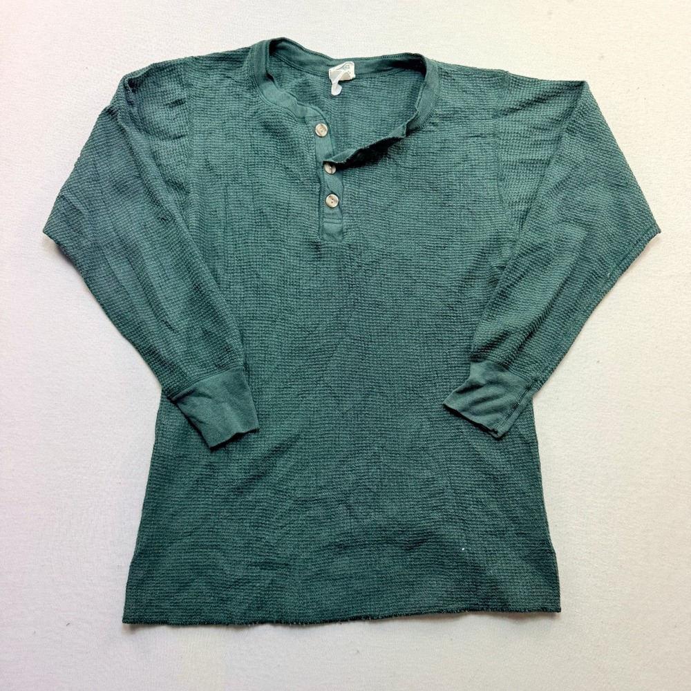 North Territory Henley Shirt Women Large Green Excellent Waffle Knit Thermal